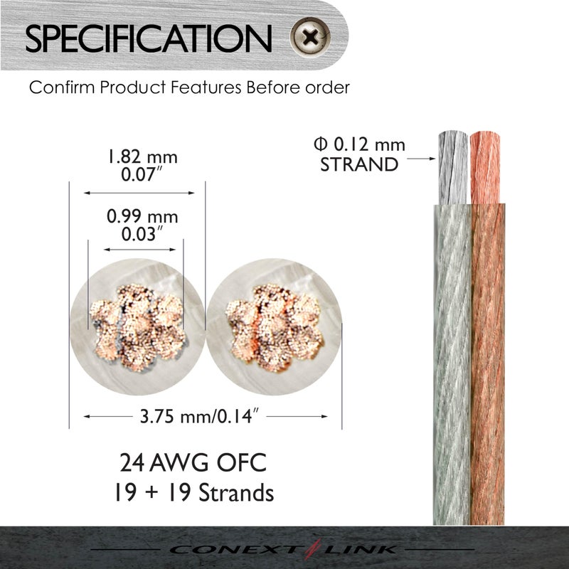 Conext Link PSC24CGS-50 Parallel Gold Silver Speaker Cables Full Gauge Oxygen Free Copper Zip Wire (24 Gauge, 50 feet) (11342 - Image 3